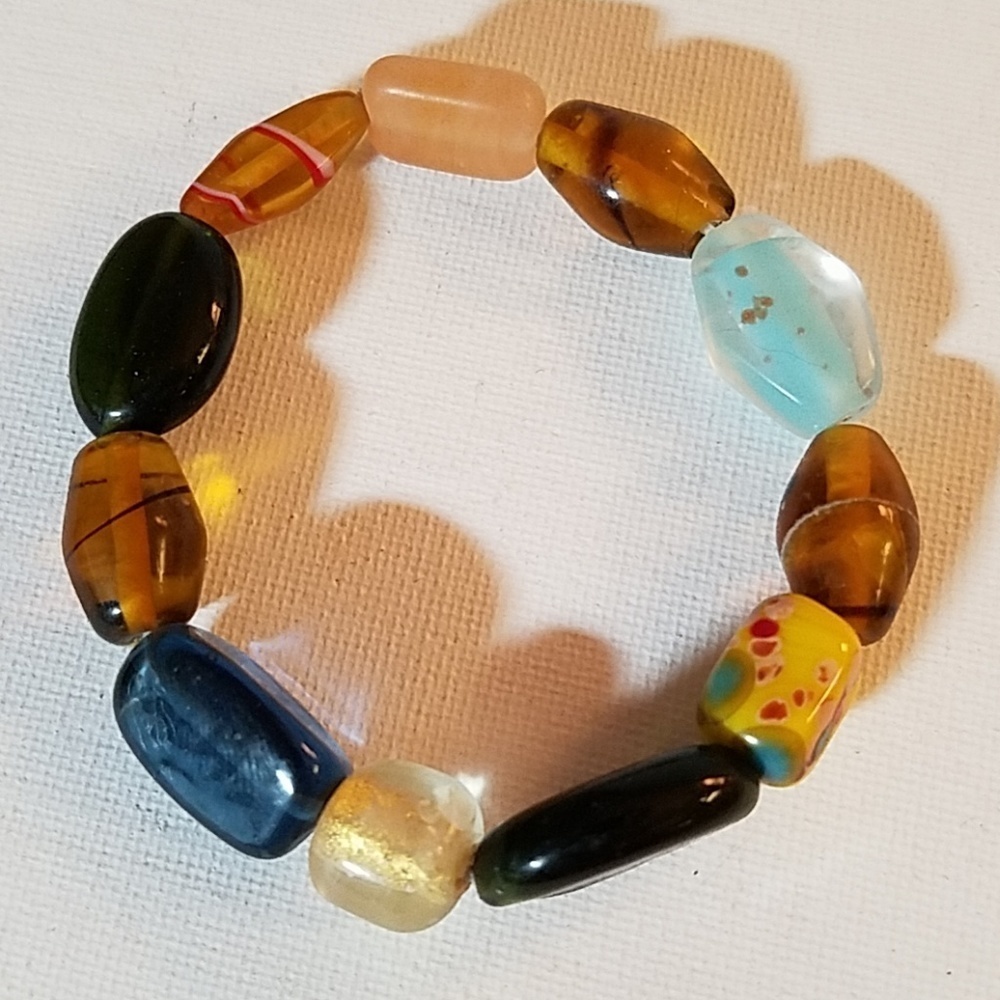 Handmade Multi Bead Stretch Bracelet 8"